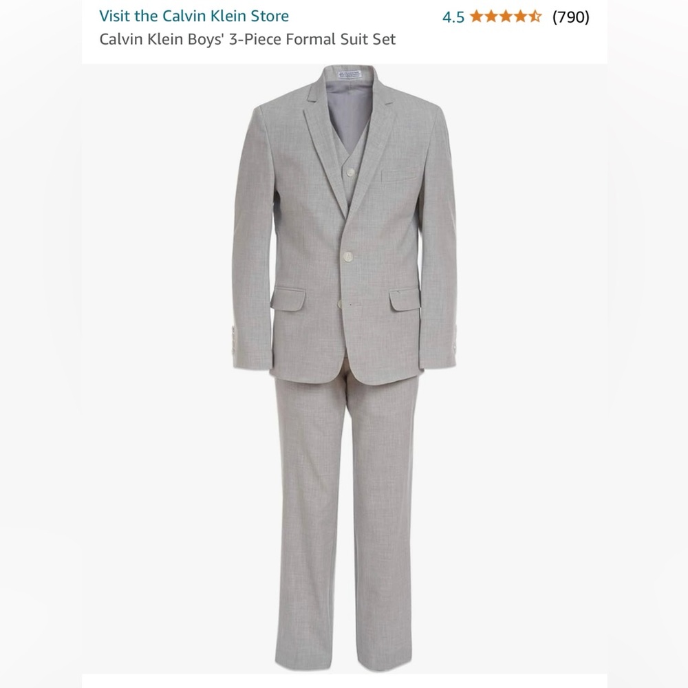 Calvin Klein Boys 3 Piece Suit, Gray, Size 8 New in unopened bag